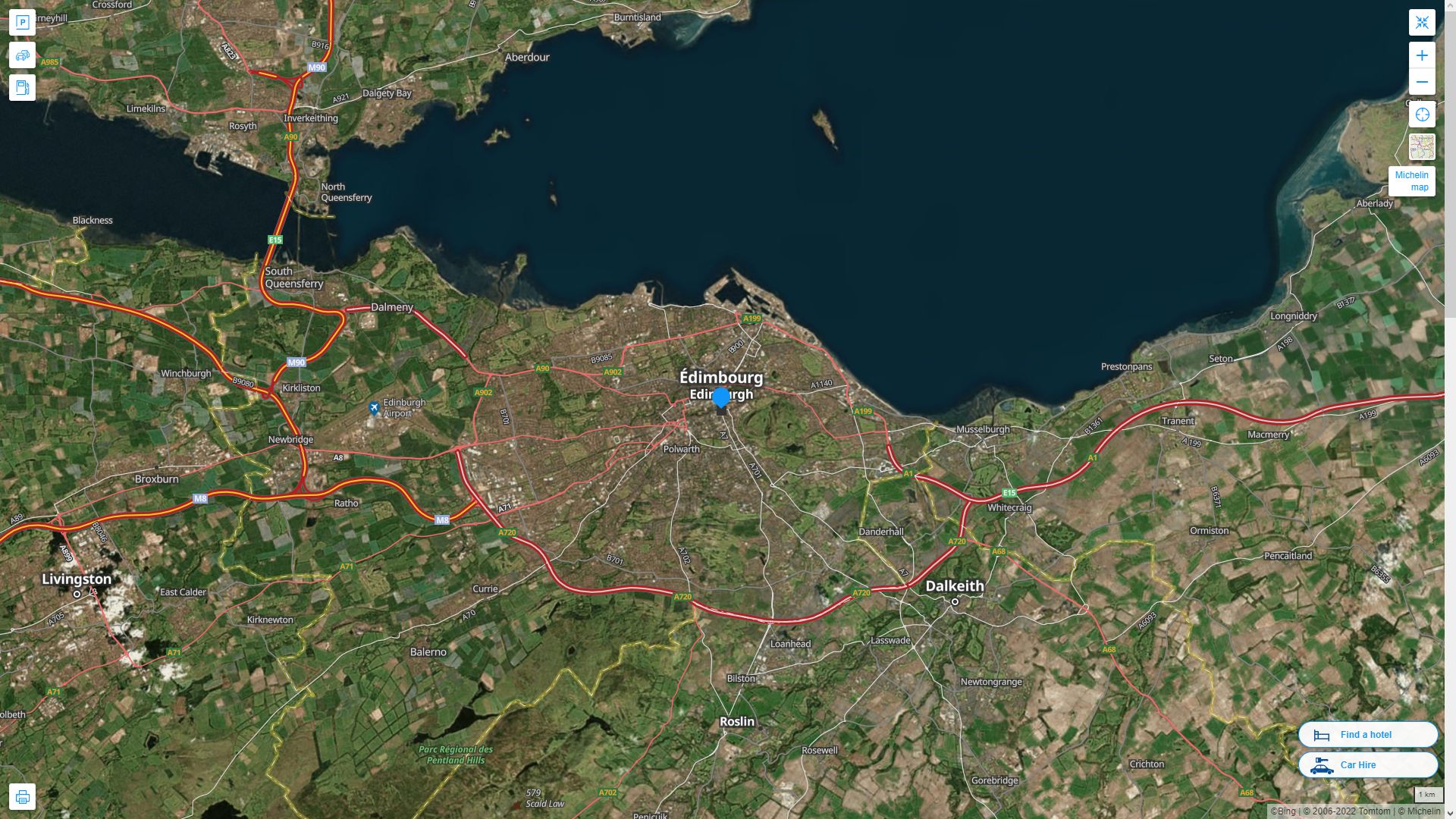 Edinburgh Royaume Uni Autoroute et carte routiere avec vue satellite